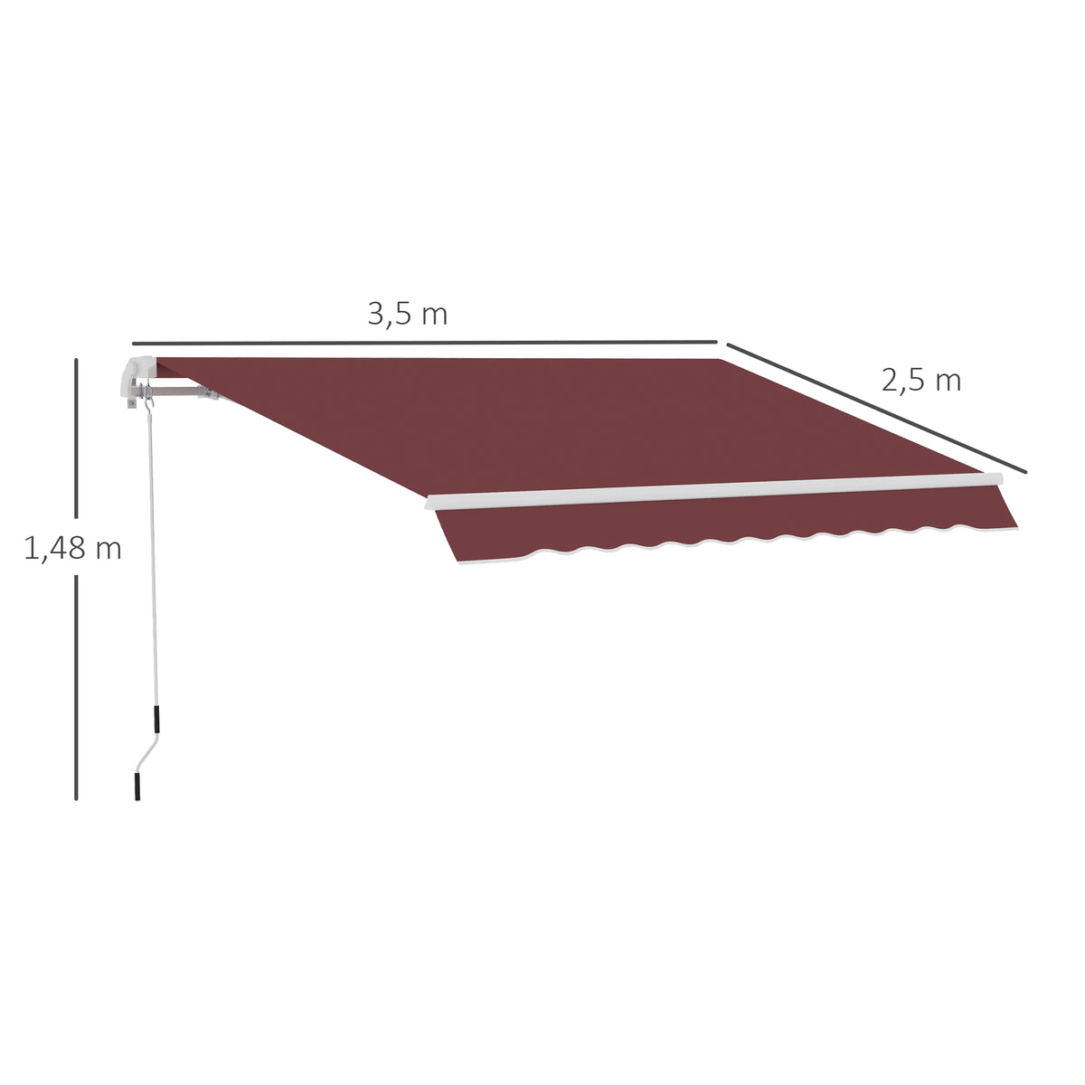 Toldo Manual Retráctil Outsunny Aluminio, Poliéster Rojo Vino 350x250x148 Cm_2