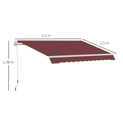 Toldo Manual Retráctil Outsunny Aluminio, Poliéster Rojo Vino 350x250x148 Cm_2