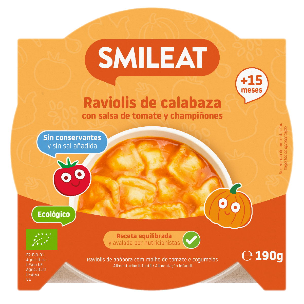 Platito Raviolis de Calabaza con Salsa de Tomate ECO (a partir de 15 meses) Smileat 190g
