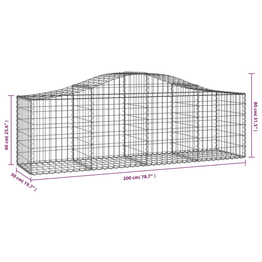 Cestas De Gaviones 6 Uds Forma De Arco Hierro 200x50x60/80 Cm_5