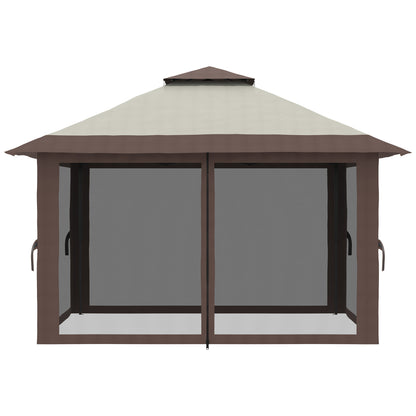 Carpa Plegable Outsunny Metal, Poliéster Beige 392x392x283 Cm_4