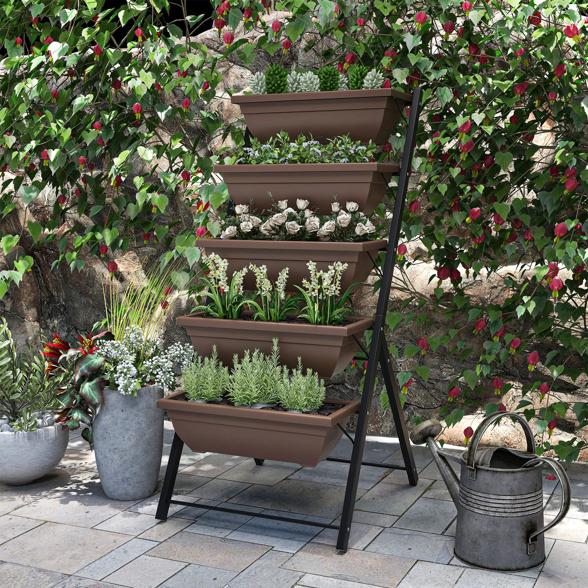 Soporte Para Plantas Outsunny Acero, Pp Negro 55x63x120 Cm_4