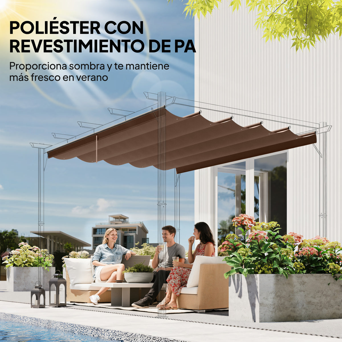 Cubierta Para Pérgola Outsunny Tela Poliéster Café 250x255x6 Cm_4