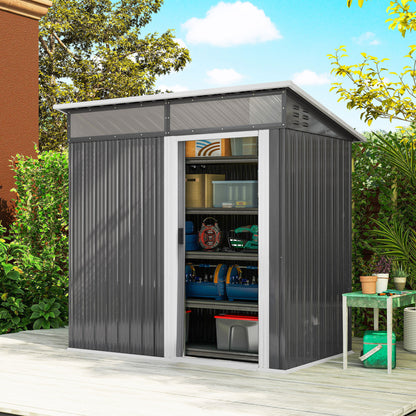 Caseta De Jardín Outsunny Acero Galvanizado Gris Oscuro 195x122x182 Cm_1