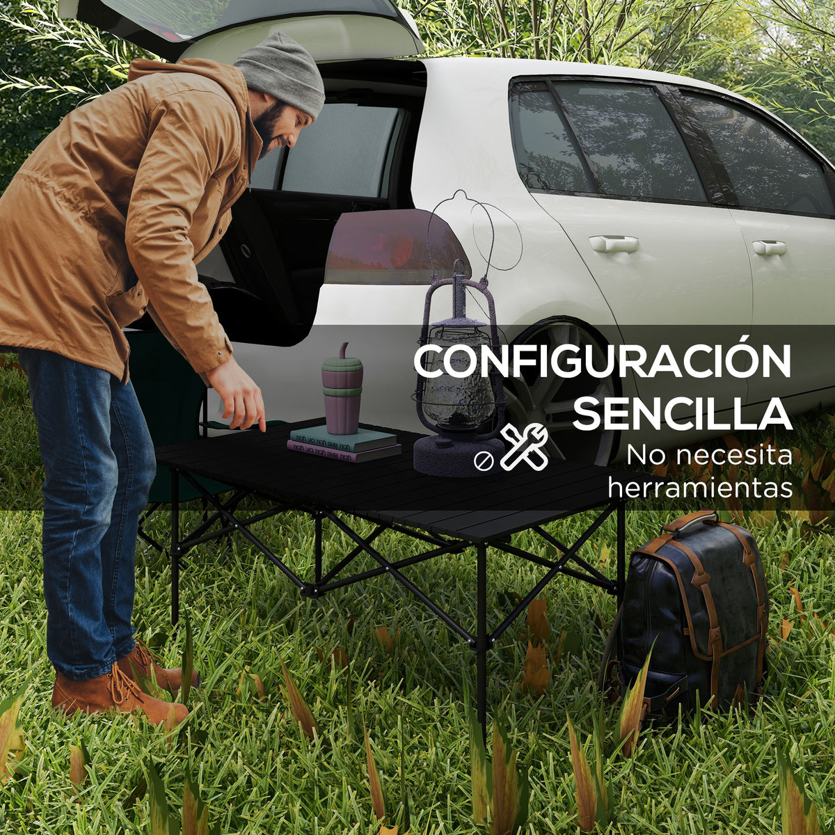 Mesa De Camping Outsunny Metal Negro 95x55x50 Cm_5