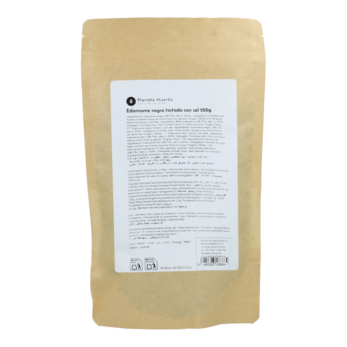 Edamame negro tostado con sal Planeta Huerto 250 g