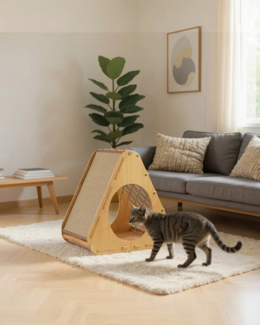 Casa Para Gatos Aurea Con Rascador De Sisal Y Refugio De Descanso Althea Living 66x52x55cm_4