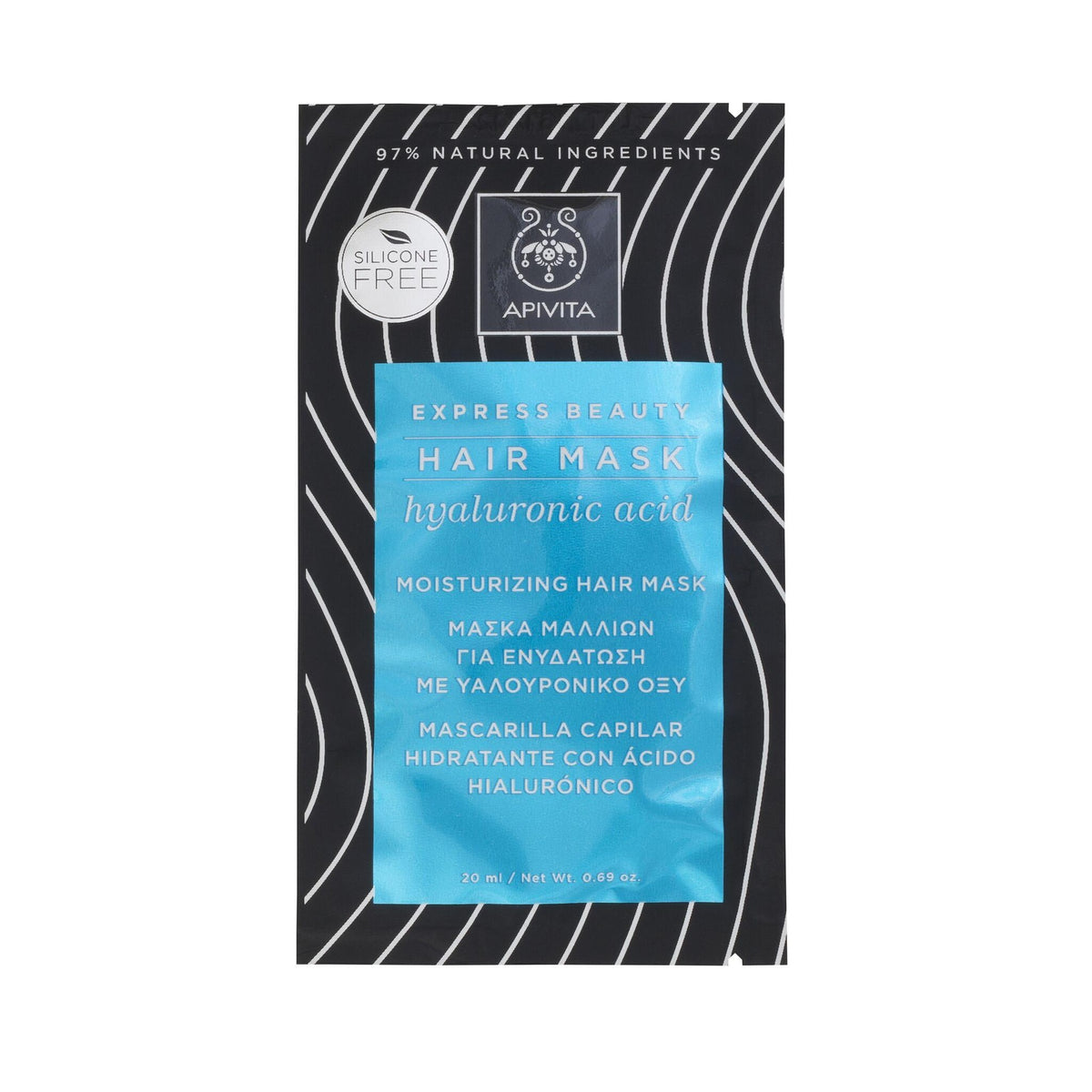 Mascarilla capilar hidratante con ácido hialurónico y aloe Apivita 20 ml