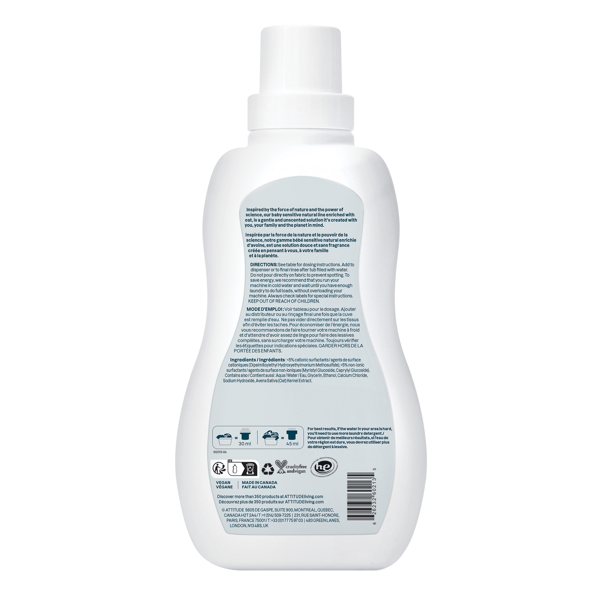 Suavizante para ropa Sensitive Natural Baby Care Attitude 35 lavados
