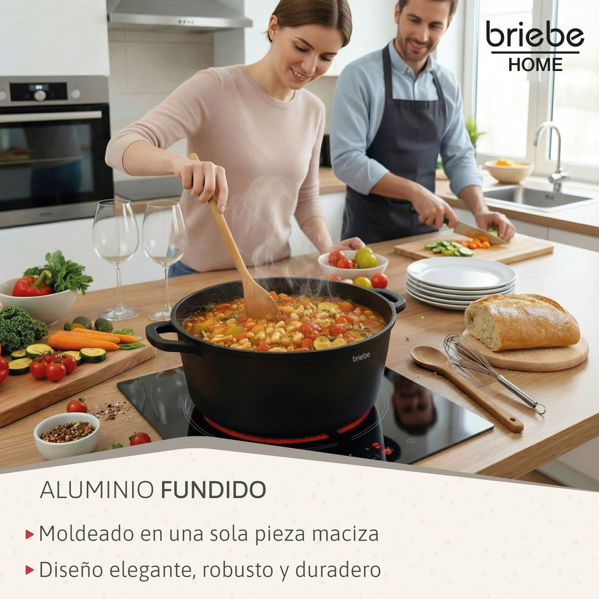 Briebe Batería Cocina Inducción Antiadherente Titanio, 8 Piezas Aluminio Fundido 4 Ollas Sin Pfoa Tapa, Blackt4b, Negro_3