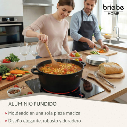 Briebe Batería Cocina Inducción Antiadherente Titanio, 6 Piezas Aluminio Fundido 3 Ollas Sin Pfoa Tapa, Blackt3, Negro_3