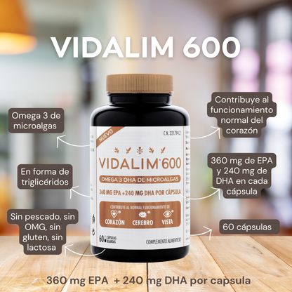VIDALIM 600. Omega 3 de microalgas con 360 mg de EPA y 240 mg de DHA – 60 Cápsulas Vidalim_3