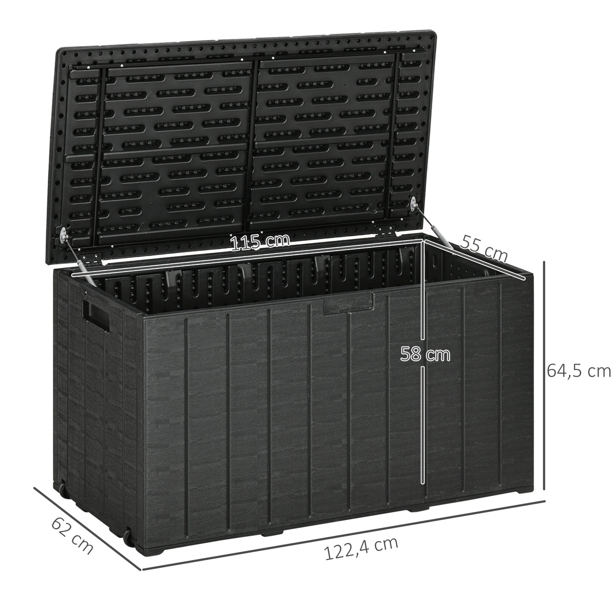 Outsunny Baúl De Almacenamiento Exterior 366l Con Ruedas 122,4x62x64,5 Cm_2