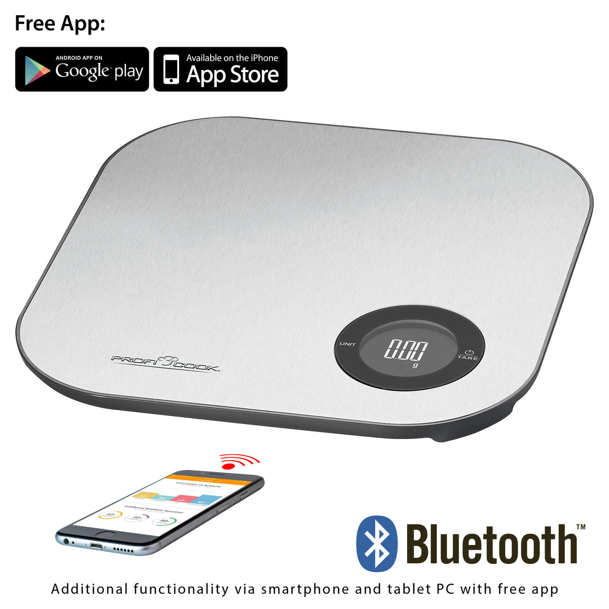 Báscula De Cocina Inteligente Bluetooth Con App, Precisión 1g, Hasta 5 Kg, Acero Inoxidable Proficook Kw 11158 Plata_3