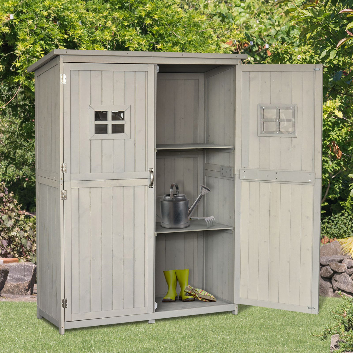 Cobertizo De Madera Outsunny Madera De Abeto Gris 127,5x50x164 Cm_1