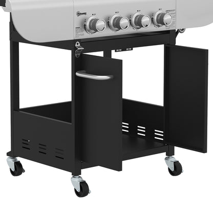 Barbacoa De Gas Outsunny Acero Inoxidable, Metal Negro 129x55x117 Cm_5