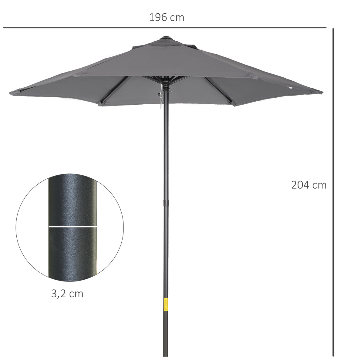 Sombrilla De Jardín Outsunny Metal, Poliéster Gris Oscuro 196x196x204 Cm_2