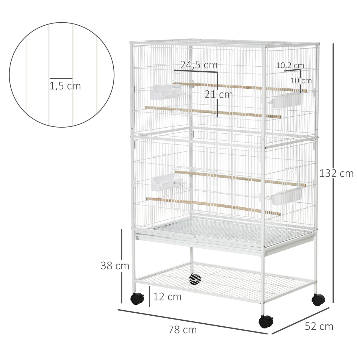 Jaula Para Pájaros Pawhut Acero, Madera Miscelánea Blanco 78x52x132 Cm_2