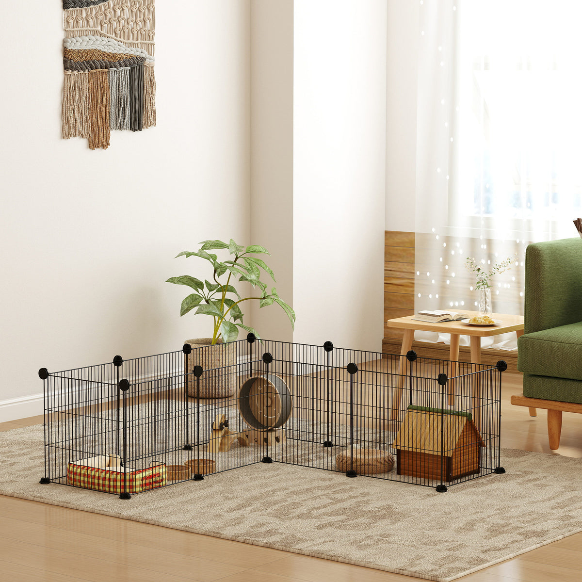 Parque Para Mascotas Pawhut Acero Negro 140x70x35 Cm_3