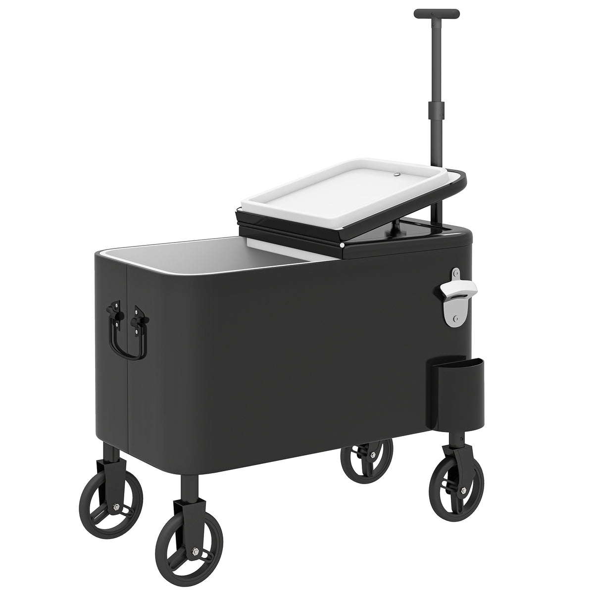 Carrito Nevera Outsunny Acero, Pu Negro 75x35x120 Cm_0