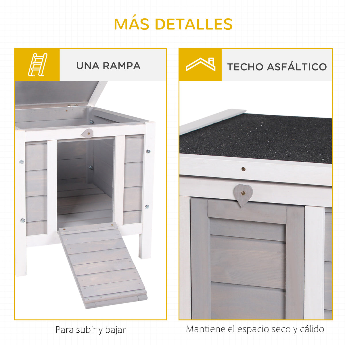Conejera De Madera Exterior Techo Abatible Pawhut 42x51x43 Cm Gris_5