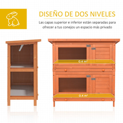 Conejera De Madera Exterior Techo Abrible Pawhut 90x45x90 Cm Natural_5