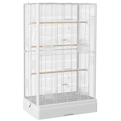 Jaula Para Pájaros Pawhut Acero, Madera De Abeto Blanco 61x36.5x98 Cm_0