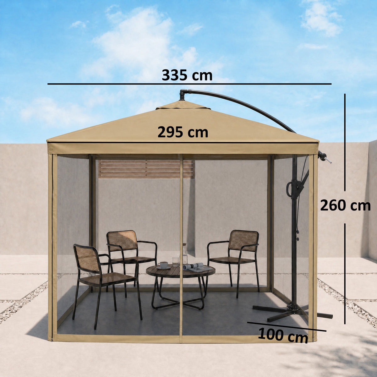 Sombrilla Jardín Inclinable Con Manivela Outsunny 296x296x265 Cm Beige_2