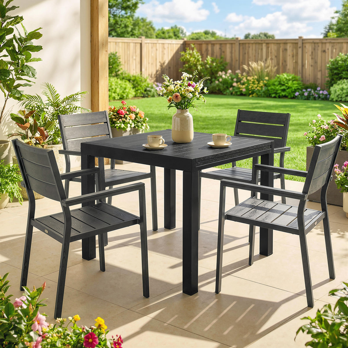 Mesa Jardín Extensible Outsunny Aluminio Negro 160x80x75 Cm_3