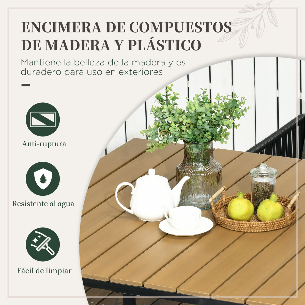 Muebles De Jardín Outsunny Metal, Pe Negro Y Natural 110x110x75 Cm_5