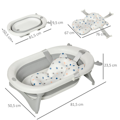 Bañera Para Bebé Plegable Homcom Pp, Tpe Gris 81.5x50.5x23.5 Cm_2