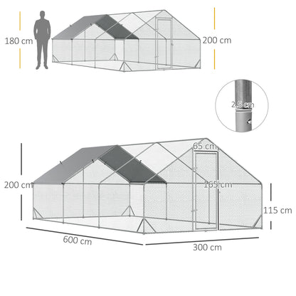 Gallinero De Exterior Acero Galvanizado Con Techo Pawhut 3x6x2 M Plata_2