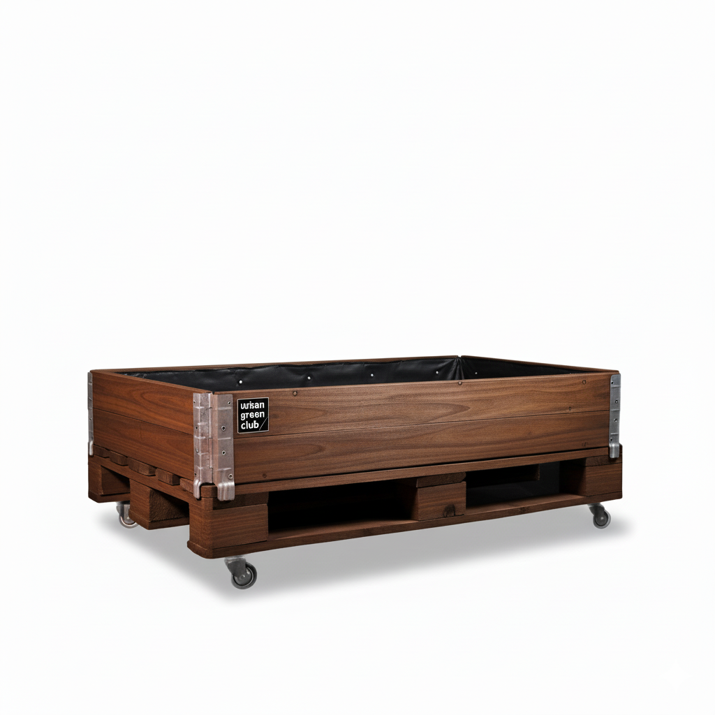 Bancal De Cultivo Pro De Madera De Pino Color Nogal Con Ruedas Urban Green Club - 120x80x40 Cm 200 L_0