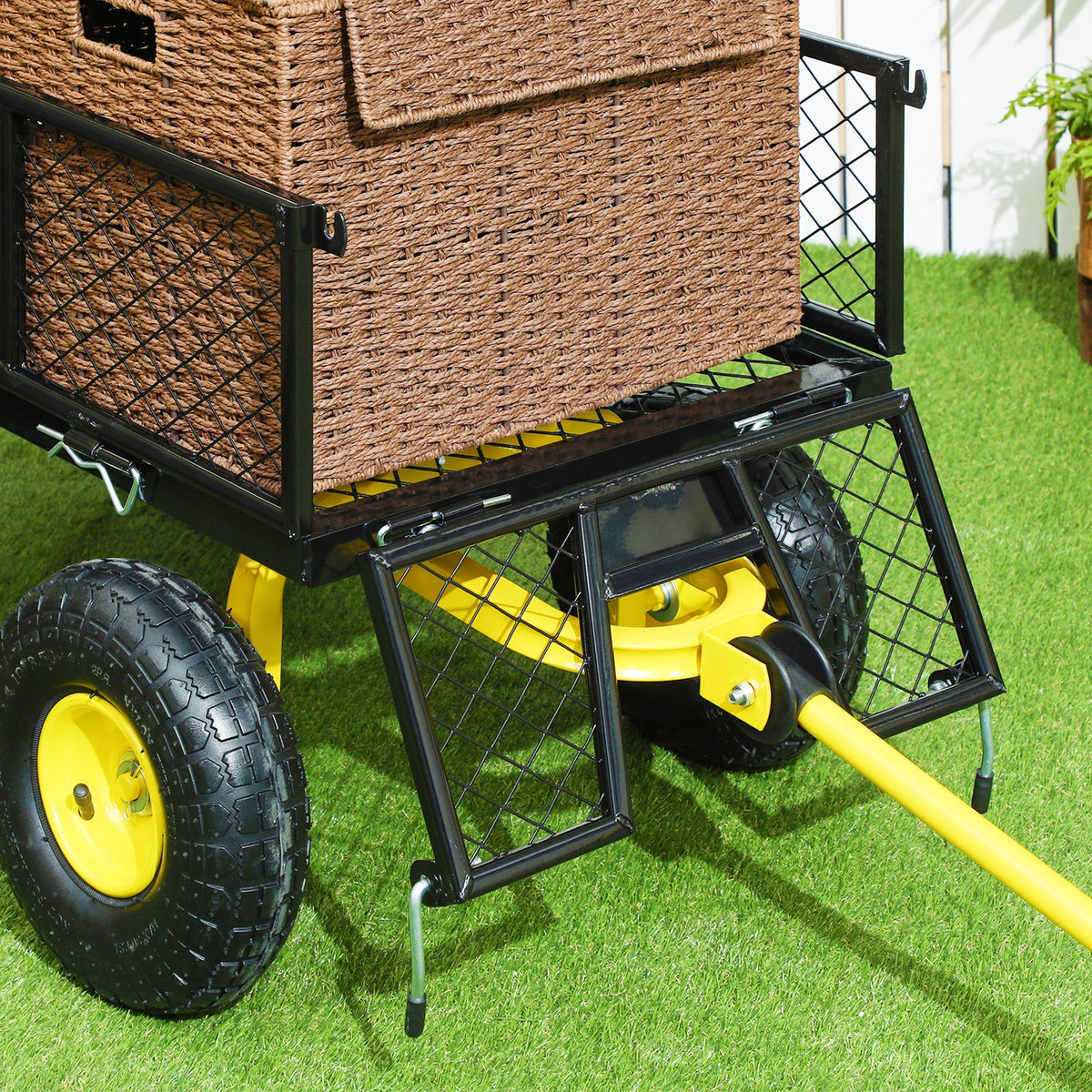 Carro De Jardín Outsunny Acero, Goma Negro Y Amarillo 104x54x51 Cm_4