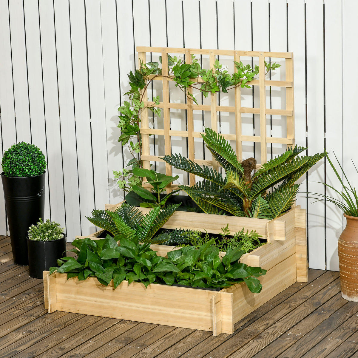 Jardinera De 3 Niveles Con Enrejado Outsunny 95x95x110 Cm Natural_1