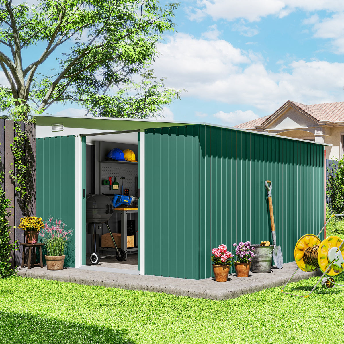 Cobertizo De Jardín Outsunny Acero Galvanizado Verde 280x345x201 Cm 845-529v00gn_1