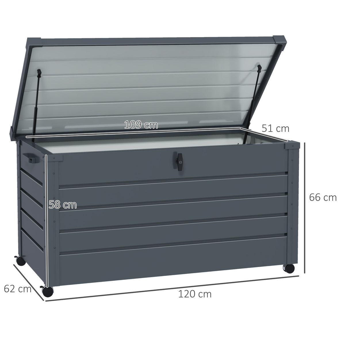 Baúl De Exterior Outsunny Acero Galvanizado Gris Oscuro 120x62x66 Cm_2