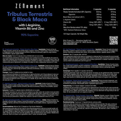 Tribulus Terrestris &amp; Maca Negra, con L-Arginina, vitamina B6 y Zinc, Zenement 120 comprimidos