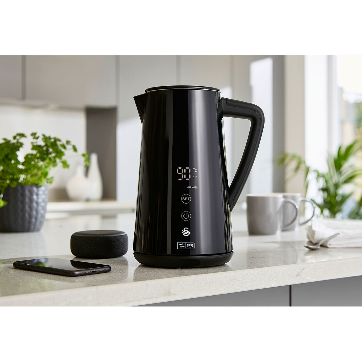 Swan Alexa Hervidor Agua Eléctrico Inteligente Wifi Smart Kettle 1,5l Inalámbrico Control Táctil Led, Sk14650blkneu_2