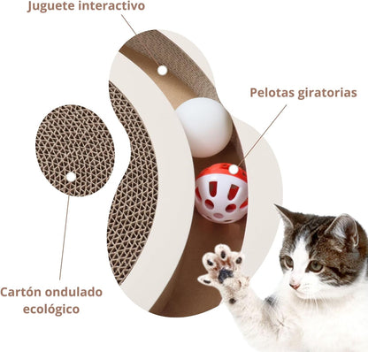 Juguete Rascador Para Gatos Timón, Base Antideslizante De Cartón Reciclado Y Bolas Giratorias Althea Living 40x40x5cm_2