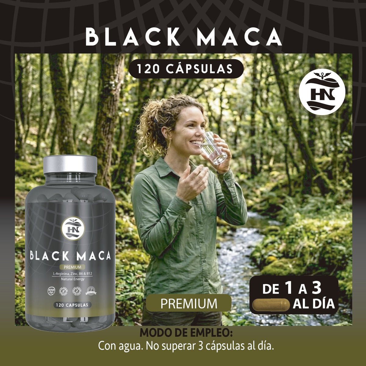 Pack 3 X Black Maca 20:1 Con L-arginina, Zinc Y Vitaminas B6 Y B12 - 3 X 120 Cápsulas Vegetales_3