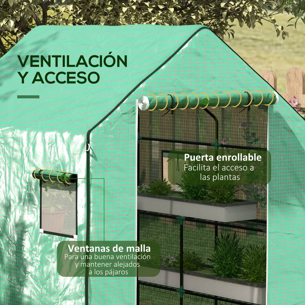 Cubierta De Invernadero Outsunny Pe Verde 140x143x190 Cm_5