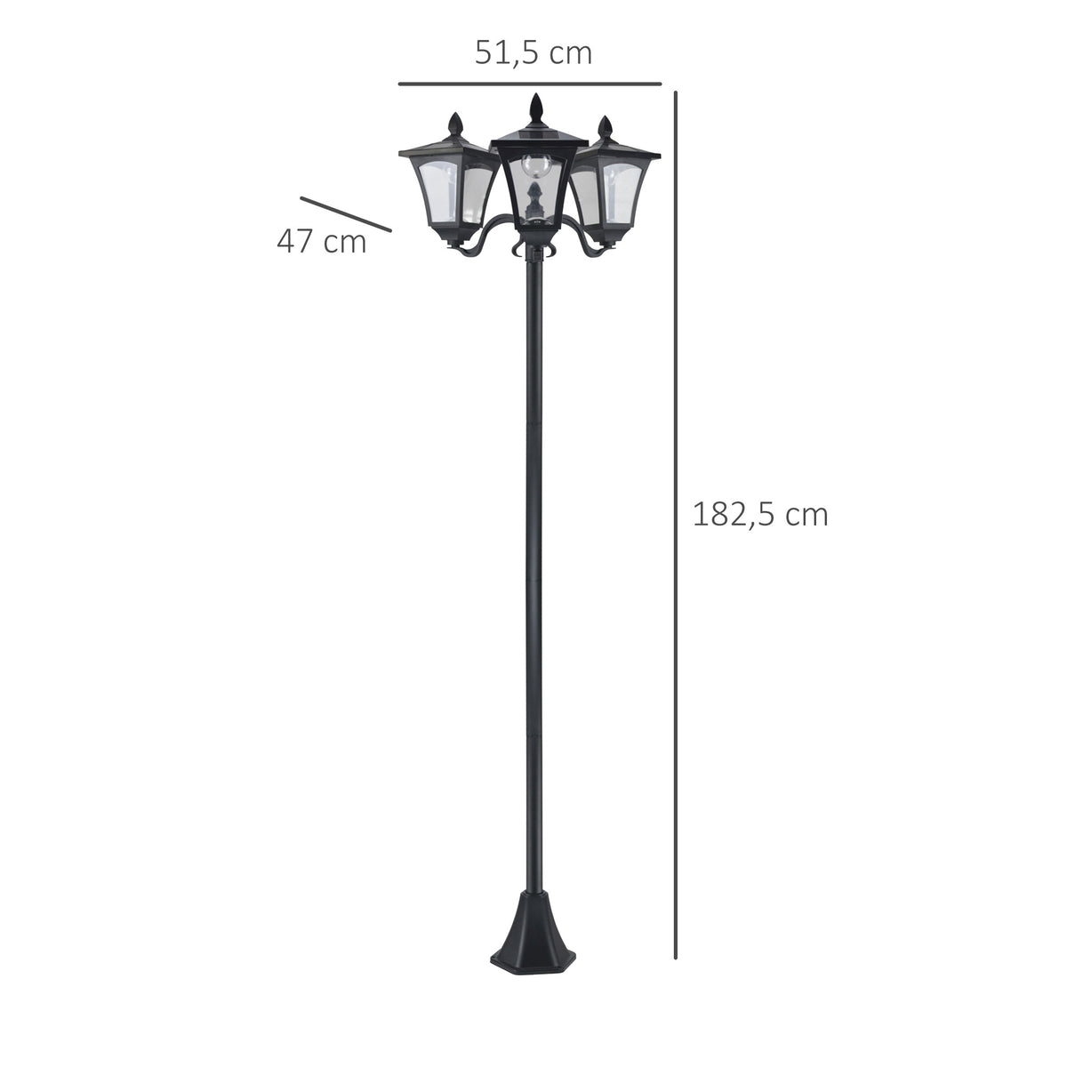 Farolas Solares Outsunny Plástico, Acero Inoxidable Negro 51.5x47x182.5 Cm_2