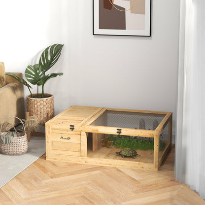 Casa Para Tortugas Pawhut Madera De Abeto Amarillo 91x60.5x32 Cm D40-012v00yl_1