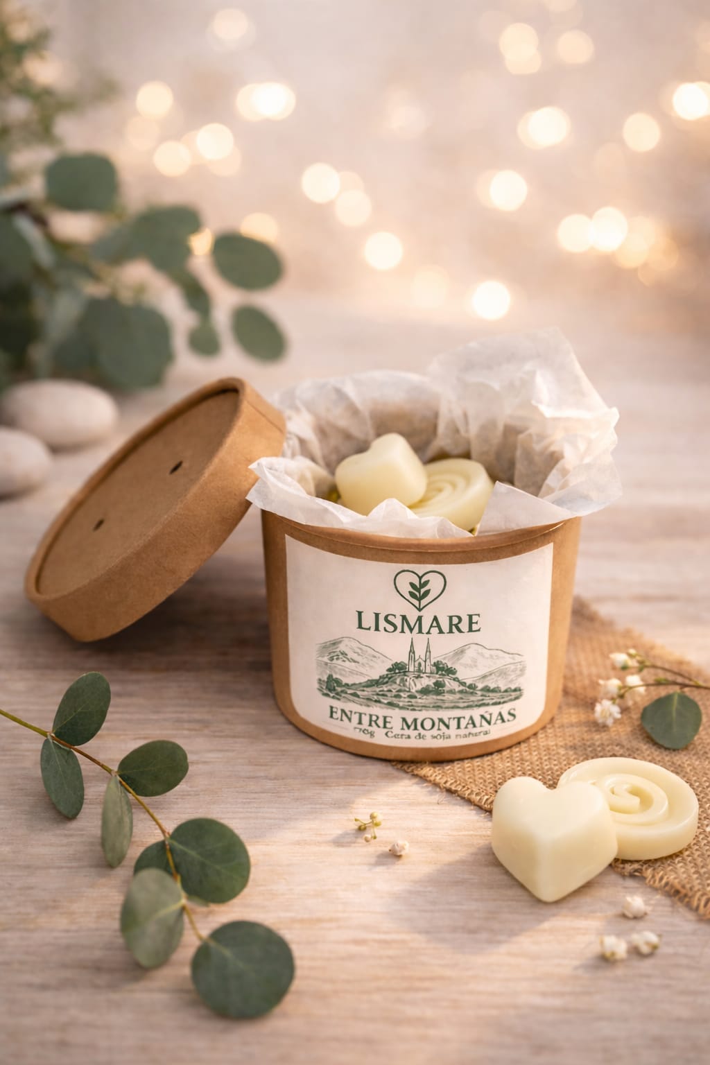 Pack aromático natural con quemador Buda – Wax Melts de soja, romero, tomillo y pino + 6 velas de té – Lismare_1