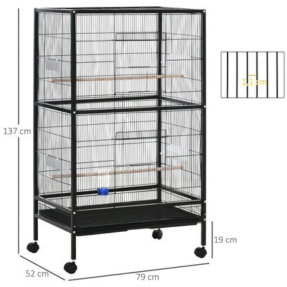 Jaula Para Pájaros Con Ruedas Y Comederos Pawhut 79x52x137 Cm Negro_2
