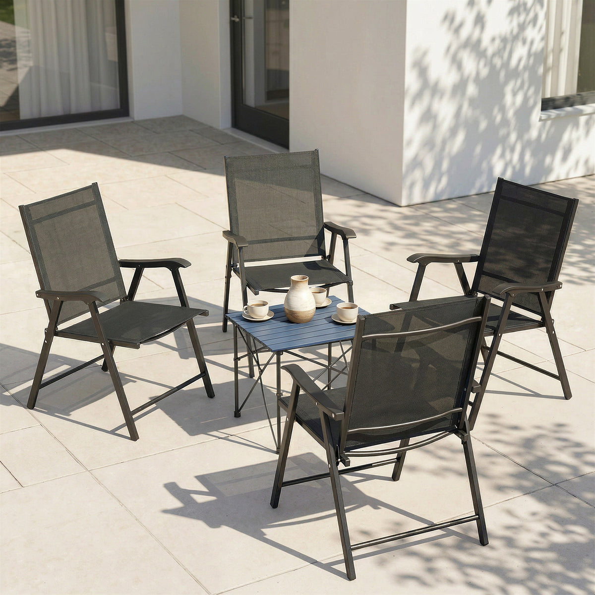 Sillas Plegables Outsunny Acero, Textilene Negro 62x58x97 Cm_3