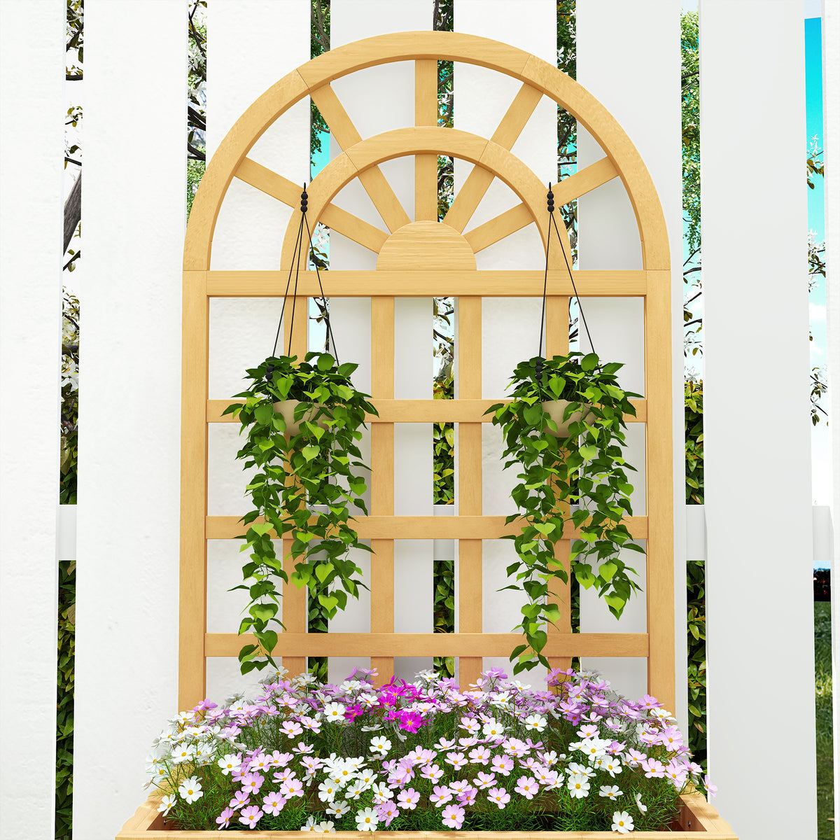 Jardinera Con Enrejado Outsunny Madera De Abeto Madera Natural 60x30x120 Cm_3