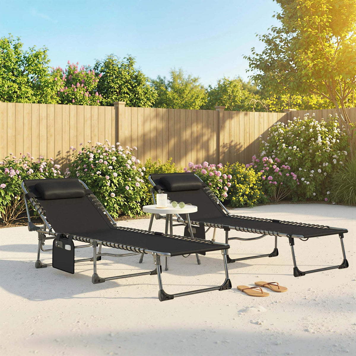 Tumbonas Plegables Outsunny Acero, Textilene Negro 200x57x38 Cm_1