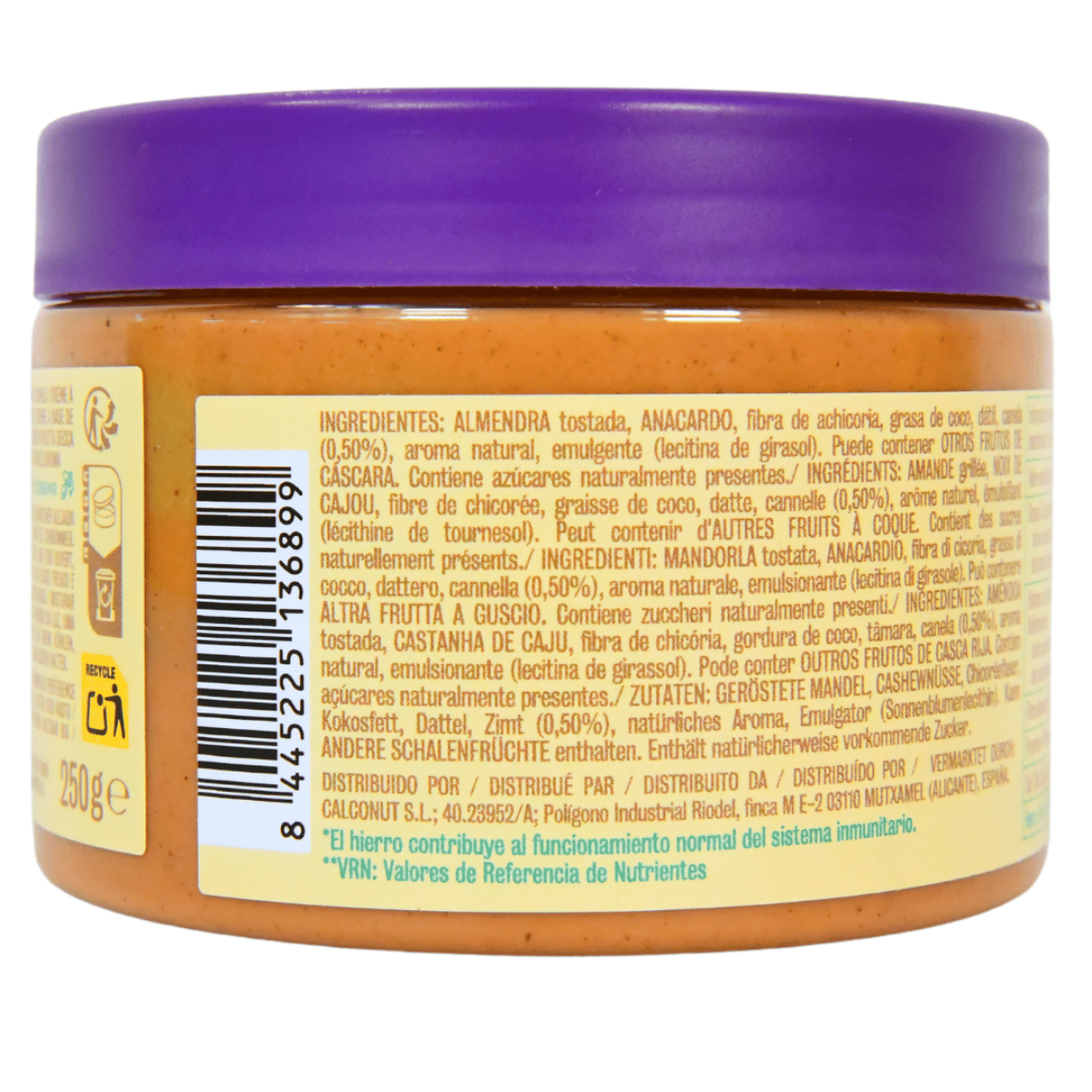 Crema de almendra y anacardo sabor vainilla y canela 250 g Realfooding